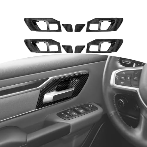for RAM Inner Door Handle Cover Trim Bowl Fit for Dodge RAM 2018-Present Black Carbon Fiber Interior Accessories 4pcs - color: Black Carbon Fiber, size: Large