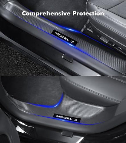 PM Auto Door Sill Trim Protector for Tesla Model 3 Highland 2023-2025 Accessories Scuff Plate Hallway Protector Vehicles Automotive Door Entry Guard Accessories 2025 2026 Refresh
