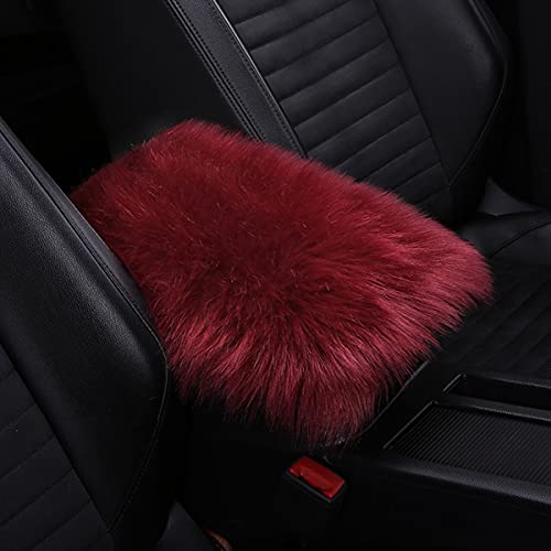 8sanlione Center Console Cushion Pad/Cover, 11.4"x7.4" Furry Armrest Cover for Cars, Vehicles, SUVs, Premium Sheepskin Wool, Car Interior Accessories for Women(Wine Red) - color: Wine Red