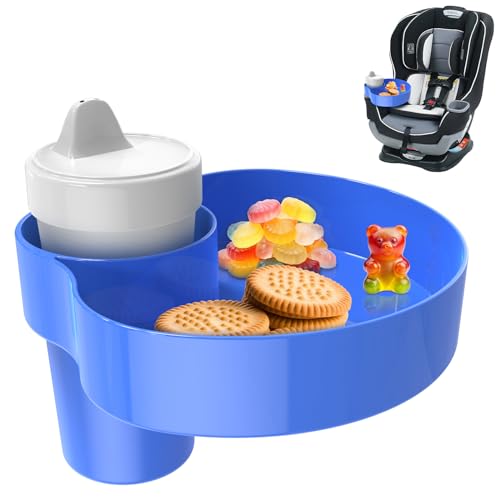 Kids Car Seat Cup Holder Snack Tray - Toddler Travel Essentials for Mess-Free Snacking on Road Trips, Travel Accessory Compatible with Safety Seats & Strollers Console, (Blue, 1 PACK) - color: Blue, size: 1 PACK