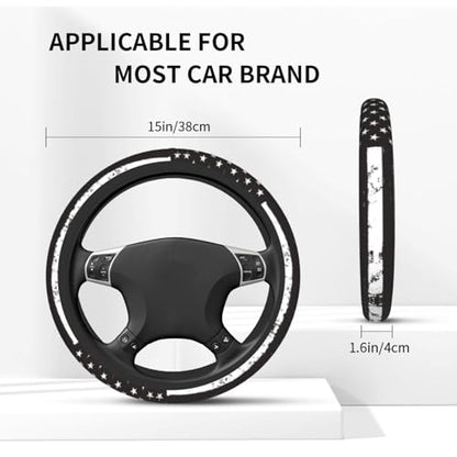 American Flag Steering Wheel Cover with 2 Car Coasters Non Slip Neoprene for Women Men Universal 15 Inch - color: American Flag
