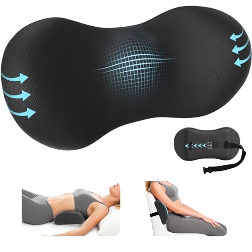 SweetSlubr Lumbar Support Pillow for Office Chair - Memory Foam Lumbar Pillow with Detachable Strap & Breathable Cover, Ergonomic Back Support for Office Chair, Car Seat Cushion, Bed Rest (Black) - color: Black
