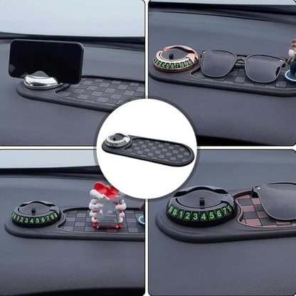 2026 New Multifunctional Car Dashboard Mobile Phone Holder Anti Slip Phone Mat for Car Rotatable Car Dashboard Accessories with Temporary Car Parking Card Number Plate Phone Mount (A-Silver) - color: A-Silver