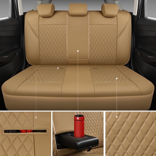 CAR PASS Faux Leather Seat Covers Full Set, Quilting Waterproof Premium Automotive Seat Cover with 5mm Composite Sponge Inside,Airbag Compatible, Universal for Most Cars Sedan SUV Truck, All Beige - color: Full Beige, size: Full Set (Front and Rear)