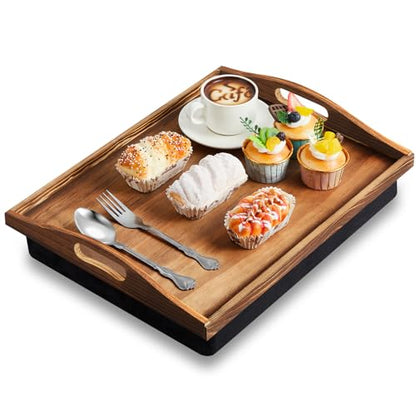 Tioncy 1 Piece Bamboo Lap Tray with Detachable Pillow 16.9'' x 13'' Lap TV Trays Desk with Handles for Adults Eating in Recliner Breakfast Housewarming Gift (Burn Color) - color: Burn Color