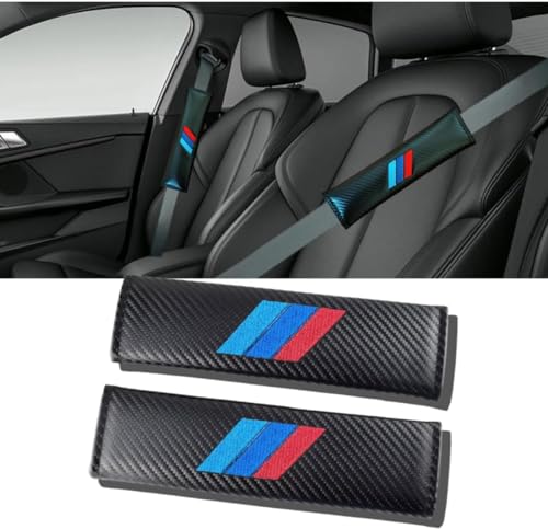 2PCS Car Seat Belt Cover for BMW, Carbon Fiber Seatbelt Shoulder Protection, Soft Car Seat Belt Strap Cushion Protect Your Neck and Shoulder, Car Accessories Seat Belt Pad for Car Truck (Black) - color: QCHJ-002