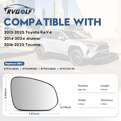 Blind Spot Mirrors for 2013-2025 RAV4, 2014-2024 4runner, 2016-2025 Tacoma, Power Heated Mirrors for Anti-Fog with Passenger Side Mirror Replacement, Durable Backing Plate OE# 8793142E50 879310R280 - size: 13-25 RAV4, 14-24 4runner
