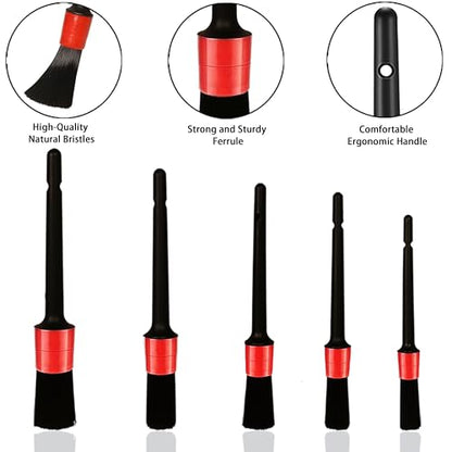 Car Detailing Brush Set, Scratch-Free Soft Bristle Brushes for Interior and Exterior Cleaning, Wheels, Air Vents, Dashboard, and Leather Surfaces, 5 Pcs - size: 5 PCS
