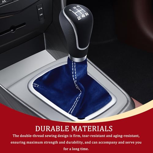 Car Shift Boot Cover, Stick Shift Cover, Suede Leather Manual Automatic Car Shifter Lever Knob Dust Protector, Dustproof Gear Shift Protection Sleeve Gaiter for Sedan Truck (Dark Blue White) - color: Dark Blue White