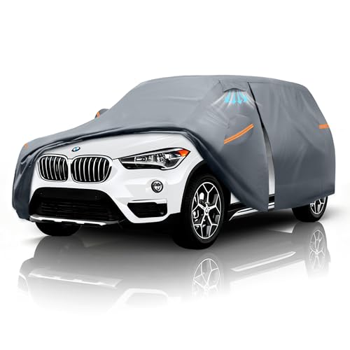 Waterproof BMW X1(2009-2026) Car Cover with Breathable Vents, [2025 Upgrade] Premium Covers with Cotton Liner and Zipper Door,Sun Rain Snow Dust Uv Protection.(Gift with Towel) - color: SUV Car Cover, size: Custom Fit BMW X1+Towel+Bag