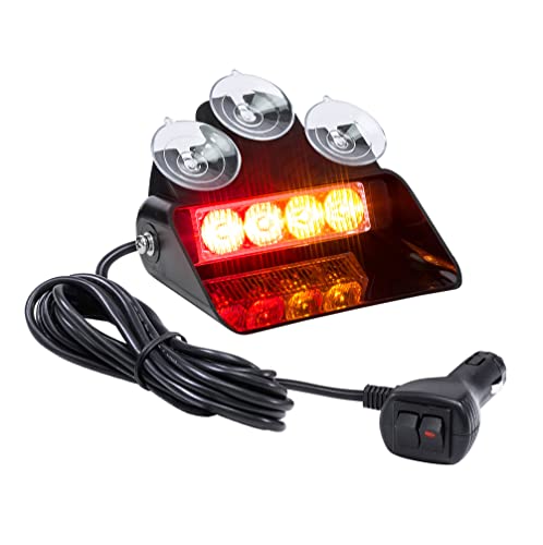 LAMPHUS SolarBlast SBWL14 4W AMBER RED LED Flashing Strobe Warning Dash Light [32 Flash Modes] [Suction Cups] Emergency Dash Windshield Light for Truck Vehicles Volunteer Firefighters - color: Amber / Red