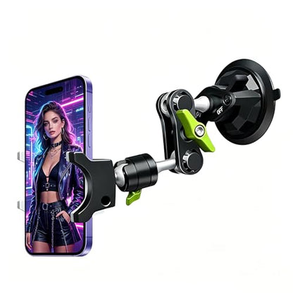Phone Mount for car，Suction Cup Car Phone Mount，360° AdjustableMetal material ,Phone Holder for Video Recording，for Truck Camera vlogging, Mobile phone live streaming stand, no installation required
