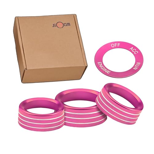 Air Conditioner Switch Button Knob Cover, Car Interior Accessories Radio Volume Control Knob, Aluminum Alloy Trim Rings Compatible with Dodge Challenger Durango 2015-2022 (Pink) - color: Pink