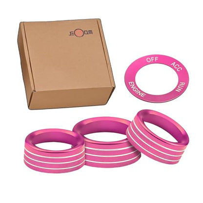 Air Conditioner Switch Button Knob Cover, Car Interior Accessories Radio Volume Control Knob, Aluminum Alloy Trim Rings Compatible with Dodge Challenger Durango 2015-2022 (Pink) - color: Pink