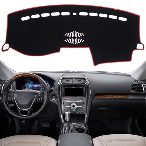 Dashboard Cover Dash Mat Fit for Fo-rd Explorer 2019-2011 (Without HUD Models), Car Dash Board Mat Anti-Glare Carpet, Non-Slip Pad Sunshield Protector (Red Border Banding) - color: Red Border, size: Fit 11-19 Explorer - (Black)