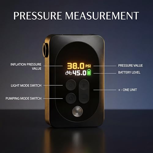 Mini Electric Bike Pump, 120g Ultra-Light 150 PSI Portable Bike Tire Inflator with Digital Gauge, USB-C Rechargeable Auto-Stop, Presta & Schrader for Road Mountain E-Bike - color: Mini Black