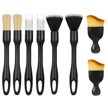 8PCS Car Detailing Brush Set，Soft Car Cleaning Brush，for Cleaning interiors Car Betailing Kit，Ventilation Opening、Console、Seat Seam - color: 8pc Black White Brown Basic