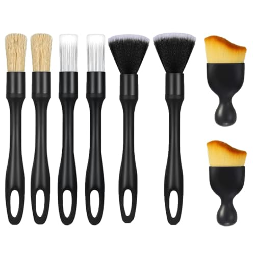 8PCS Car Detailing Brush Set，Soft Car Cleaning Brush，for Cleaning interiors Car Betailing Kit，Ventilation Opening、Console、Seat Seam - color: 8pc Black White Brown Basic