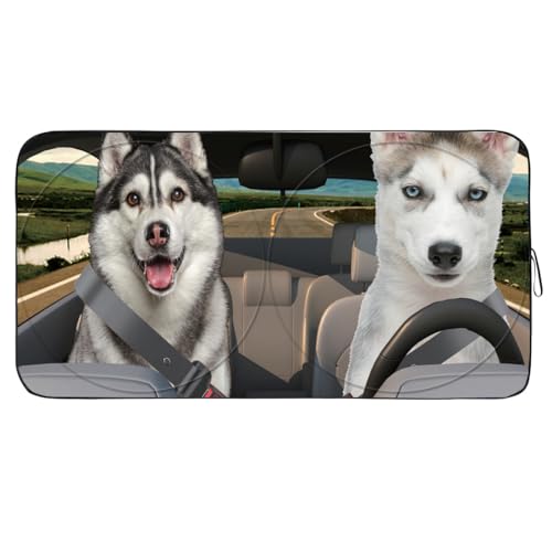 Gven Windshield Sun Shade for Car Front Window Sunshades Windshield Cover Automotive Interior Sun Protector Accessories for Compact& Midsize Sedan,Com& Subcompact SUV,Small Pickup,Wagon(Dogs, S) - color: Dogs Driving, size: Standard