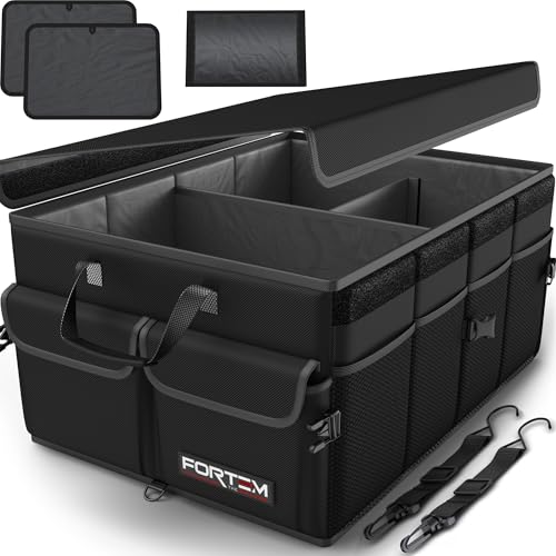 FORTEM Trunk Organizer For SUV Car Trunk Organizer, Foldable Storage, Car Accessories for Women Men, Collapsible Bag, Perfect Christmas Gifts, 600D Oxford, Non Slip Bottom, Straps, Soft Cover (50L) - color: Black, size: Medium (50L)