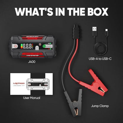 LOKITHOR J400 Portable Jump Starter, 12V 2000A Lithium Battery Booster with ConnectMax Tech, Car Jumper Box for Up to 8.0L Gas & 6.0L Diesel Engines, Smart Digital Display - color: Red