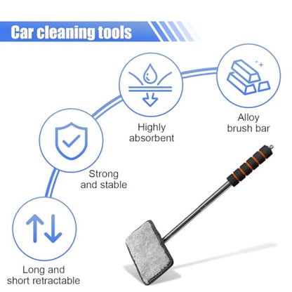 Car Windshield Cleaner Tool, Retractable Rearview Mirror Brush with Extendable Handle, Microfiber Window Washing Pad, Portable Auto Glass Wiper for Car Home Office(Black) - color: Black