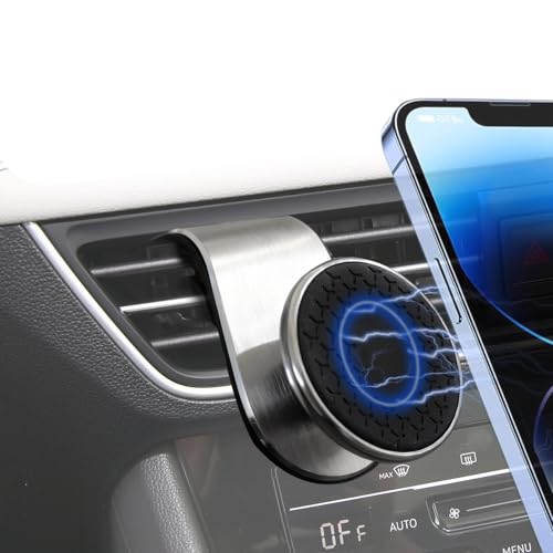 Strong Magnetic Car Phone Holder, Car Phone Mount Holder, 360° Rotatable L-Shape Air Vent/Dashboard Mount, Adjustable Air Vent Navigation Magnetic Smartphone Bracket for Auto SUV (Silver) - color: Silver