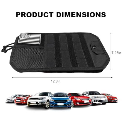 Molle Car Sun Visor Organizer, Multi-Pocket Zippered Visor Pouch with Tactical Panel & Glasses Clip, Sunshade Tactical Gear Storage Organizer for Trucks SUVs Patrol Cars
