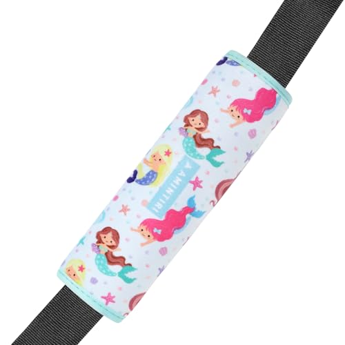 Amintiri Seat Strap Shoulder Pads for Kids, Seat Belt Cover for Children, Soft Furry Seat Belt Cushion for Travel, Cartoon Car Seat Belt Pad Cover for Boys and Girls. - color: Mermaid World