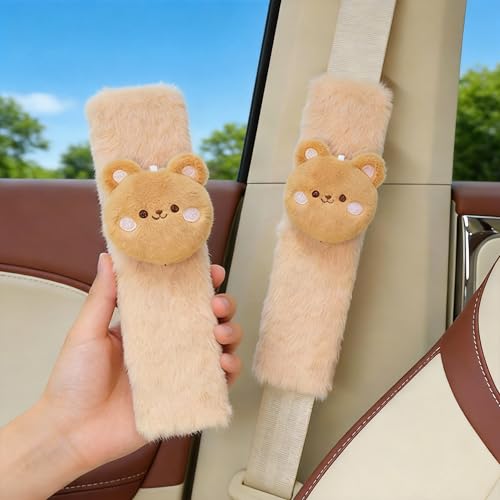 2 PCS Seat Belt Cover Pad, Cute Kawaii Animal Bear Seatbelt Covers for Kids and Adults, Winter Plush Fluffy Soft Seat Belt Cover, Cartoon Seatbelt Cushion,Car Seat Strap Pads (F-Bear) - color: F-Bear
