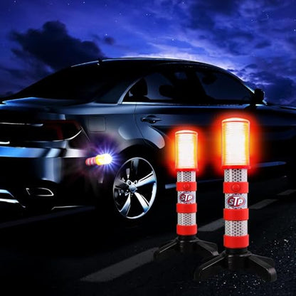 XTREME STP LED Road Flares, 3 Alert Lighting Modes: Flashing Red, Solid Red & White Flashlight, Emergency Flares for Vehicles, Visible From Up To A Mile, Foldable Stand/Built-In Magnet Sticks To Car - size: 4 Pack