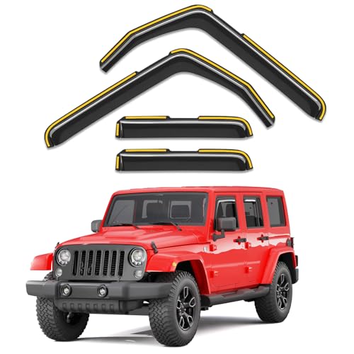 in-Channel Window Rain Guards Fit for Jeep Wrangler JK 2007-2018 Extra Durable Window Visors Window Deflectors Vent Visors Vent Shades Car Accessories-4 pcs - size: Fit for 2007-2018 Jeep Wrangler JK