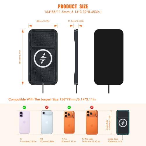 Wireless Car Charger Pad, 15w Fast Car Wireless Chargers Charging pad Non Slip Charger for Car Wireless Phone Charger for iPhone 17/16/15/14/13/12 Pro, SE3/SE2/XS/X/XR/8, 30cm Cable - color: Black-30cm Cable