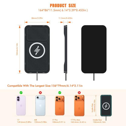 Wireless Car Charger Pad, 15w Fast Car Wireless Chargers Charging pad Non Slip Charger for Car Wireless Phone Charger for iPhone 17/16/15/14/13/12 Pro, SE3/SE2/XS/X/XR/8, 30cm Cable - color: Black-30cm Cable