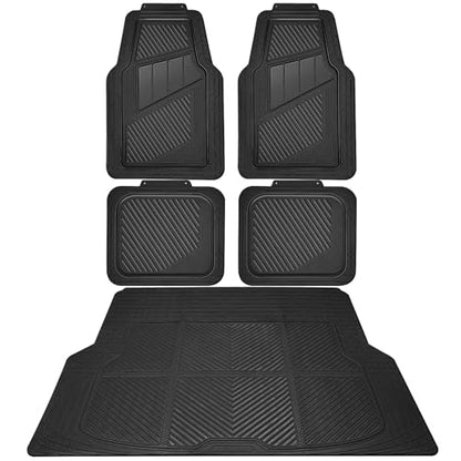 CAR PASS Heavy Duty Rubber Floor Mats Gray Car Mats Full Set with Trunk Cargo Liner - Universal Waterproof Floor Mats for Car SUV Truck, Durable All Weather Automotive Liner Mats (All Black) - color: Black Cargo Liner