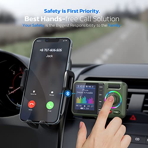 Nulaxy Bluetooth FM Transmitter for Car, Wireless Car Bluetooth Adapter with Big Color Screen, Support QC3.0 Fast Charging, Hands-Free Call, MP3 Music Player BASS&TRE Booster, TF Card AUX-KM28 Green - color: Green
