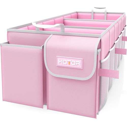 HOTOR Trunk Organizer for suv - Car Organizer, Foldable Trunk organizer for SUVs & Sedans, Sturdy Car Organization for Car Accessories, Tools, Sundries, Pink, 3 Compartments, 31.9"×12.6"×10.6" - color: Pink, size: X-Large (3 Compartments)