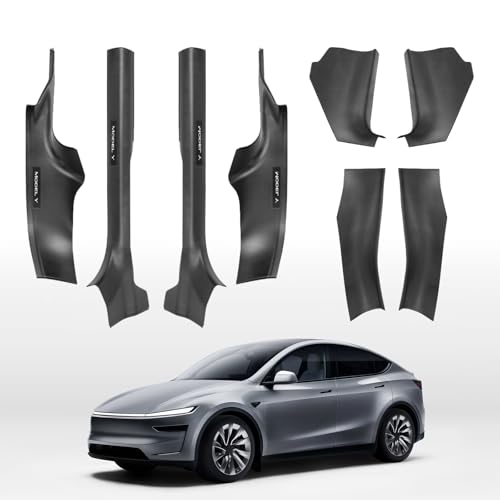 Carbon Fiber Door Sill Protector for Tesla Model Y Juniper 2025-2026 - Front & Rear Entry Guard Scuff Plate Set, 8PCS All-Weather ABS Interior Accessories