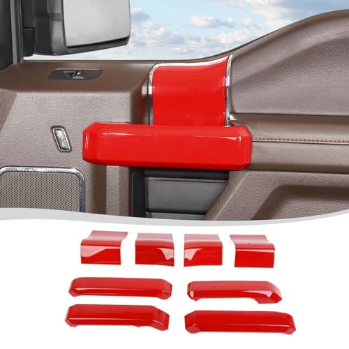 Voodonala for F-150 2015-2020 Interior Door Handle Cover with Door Panel Cover Compatible with Ford F150 2015-2020, F150 Interior Accessories 8Pcs(ABS,Red) - color: Red, size: 8Pcs