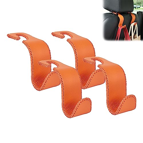 Amooca Car Seat Headrest Hook Universal Vehicle Storage Hanger Leather with Metal Car Seat Back Organizer for Handbag Purse Coat Orange 4 Pack - color: Orange, size: 4 Pack