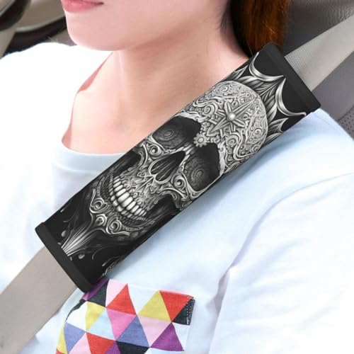 Gothic Black Skull 2 PCS Car Seat Belt Pad Cover for Adults, Suitable for Car Seat Belt Backpack Shoulder Bag - color: Gothic Black Skull 2