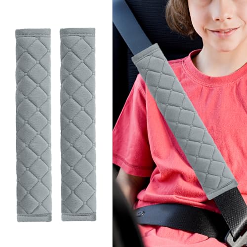 JOYCOURT 2PCS Universal Car Seatbelt Pad Cover, Long Crystal Velvet Shoulder Cover Kit for Adults and Children, Helps Avoid Friction on Shoulder and Neck, Fits All Cars and Packs - color: Grey