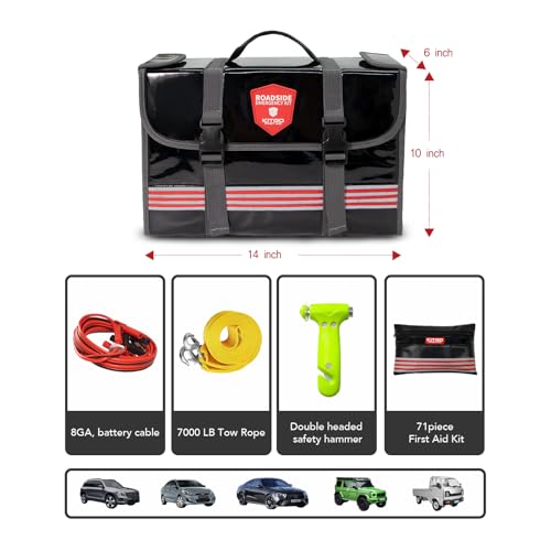 Car Emergency Kit (126 Piece)，Gift for Father Women Friend, Premium Roadside Assistance Essentials with Jumper Cables Tow Rope- Ideal Auto Road Safety Kit for Truck, RV