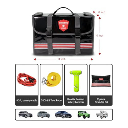 Car Emergency Kit (126 Piece)，Gift for Father Women Friend, Premium Roadside Assistance Essentials with Jumper Cables Tow Rope- Ideal Auto Road Safety Kit for Truck, RV
