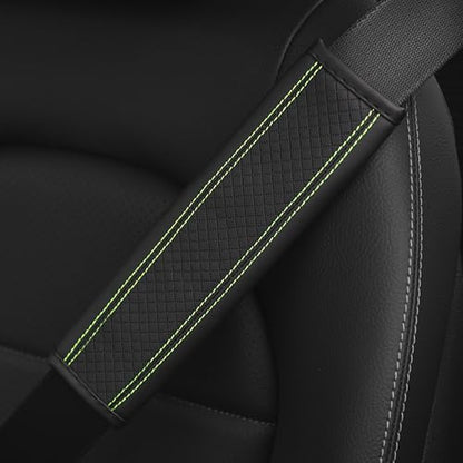 2PCS Car Seat Belt Cover, Soft Shoulder Strap Covers Harness Pads, Safety Leather Seatbelt Comfort Driving Cushion Protect Your Shoulder and Neck Universal for Car, SUV,Truck (Black/Green) - color: Black/Green