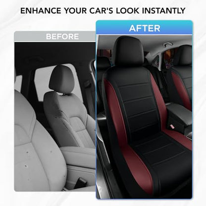 Road Comforts Leather Seat Covers, Breathable Car Seat Covers Full Set for Men,Airbag Compatible, Automotive Seat Covers Set Universal Fit Most Cars,Vans,Truck,SUV - color: Red Wine Full Set