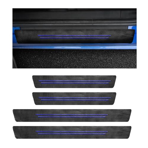 4 PCS Car Door Sill Protector, Waterproof Carbon Fiber Style Car Door Entry Guard Sill Protector, Anti-Scratch Door Threshold Strips Stickers for Most Vehicles, Car Accessories (Blue-4pcs) - color: Blue