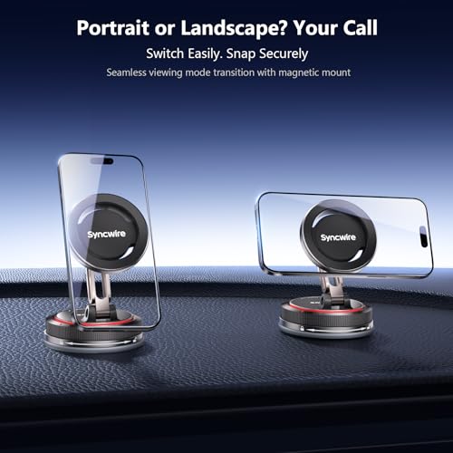 SYNCWIRE for MagSafe Car Mount [2-Axis Design] Nano Adhesive Gel + Suction Cup Magnetic Phone Holder for Dashboard & Windshield, 360° Adjustable for iPhone 17 16 15 14 13 12 11, Samsung, Matte Black - style: 2-Axis | Black