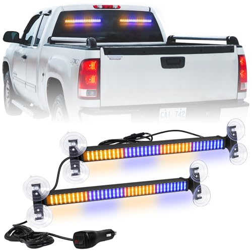 XRIDONSEN 2 in 1 Amber Blue Traffic Advisor Light Bar 144 LED Emergency Warning Safety Interior Windshield Dash Strobe Lights for Firefighter Police Construction Vehicles Trucks (2x17.7 inch) - color: Amber/Blue