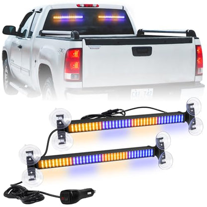 XRIDONSEN 2 in 1 Amber Blue Traffic Advisor Light Bar 144 LED Emergency Warning Safety Interior Windshield Dash Strobe Lights for Firefighter Police Construction Vehicles Trucks (2x17.7 inch) - color: Amber/Blue